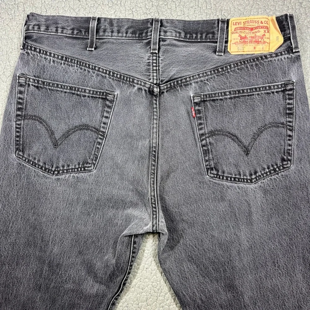 Levis 501 Original Fit Mens 38x34 Jeans Faded Black Button Fly Denim Straight